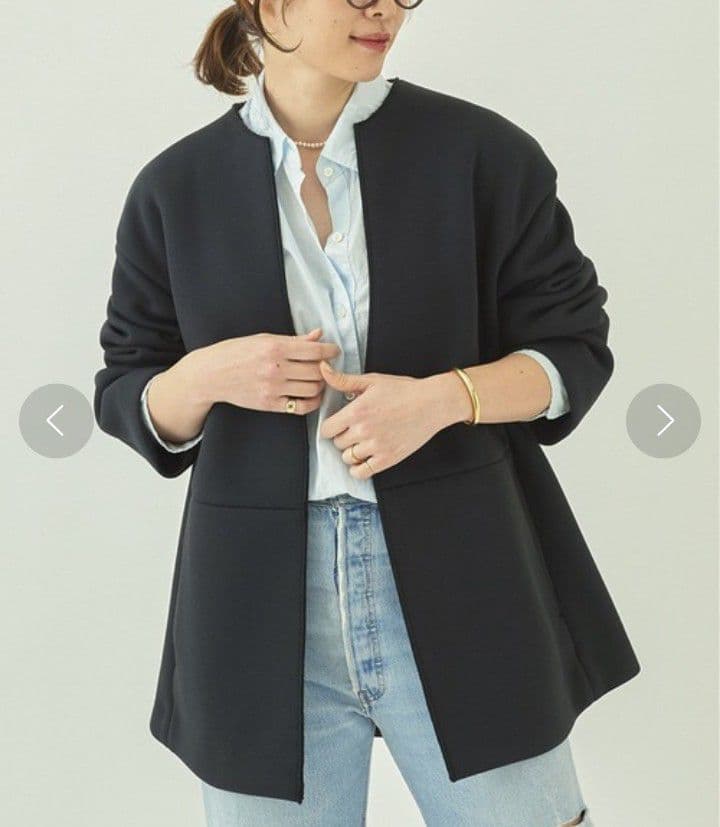 美品 Plage スポンジクルーネックコート 黒