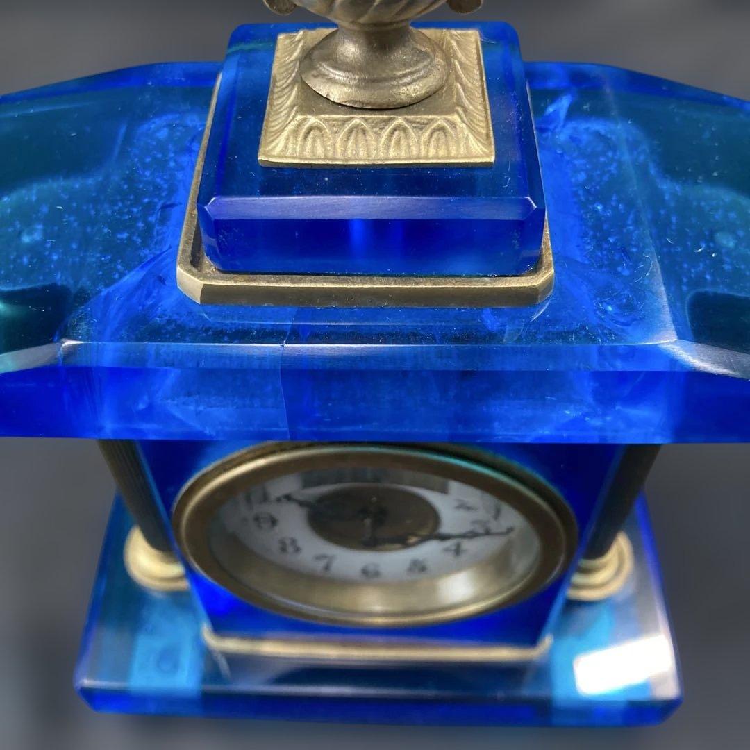 宮型置き時計 手巻き可動 瑠璃光ガラス レトロ時計