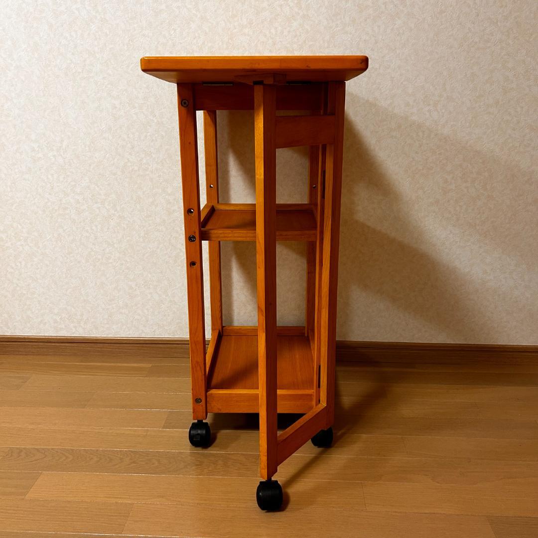 タイルが可愛い 折りたたみ木製キッチンワゴン　キャスター付2段棚