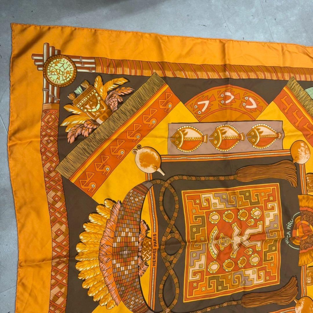 HERMES カレ90 HUACA PIRU 神聖なるペルー シルク スカーフ