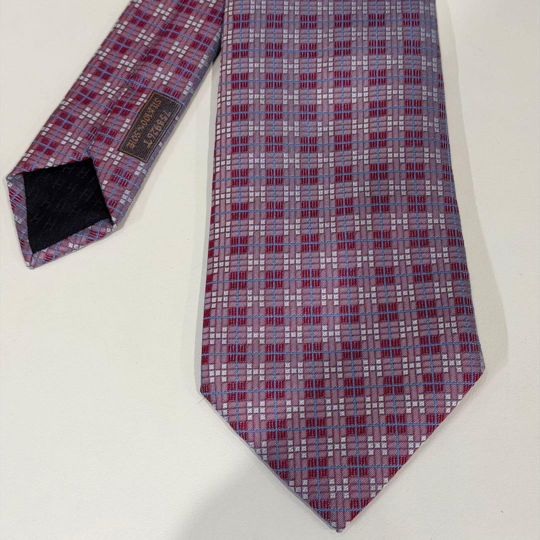 『HERMES 』エルメス ネクタイ ボルドー幾何学柄 総柄シルク フランス製