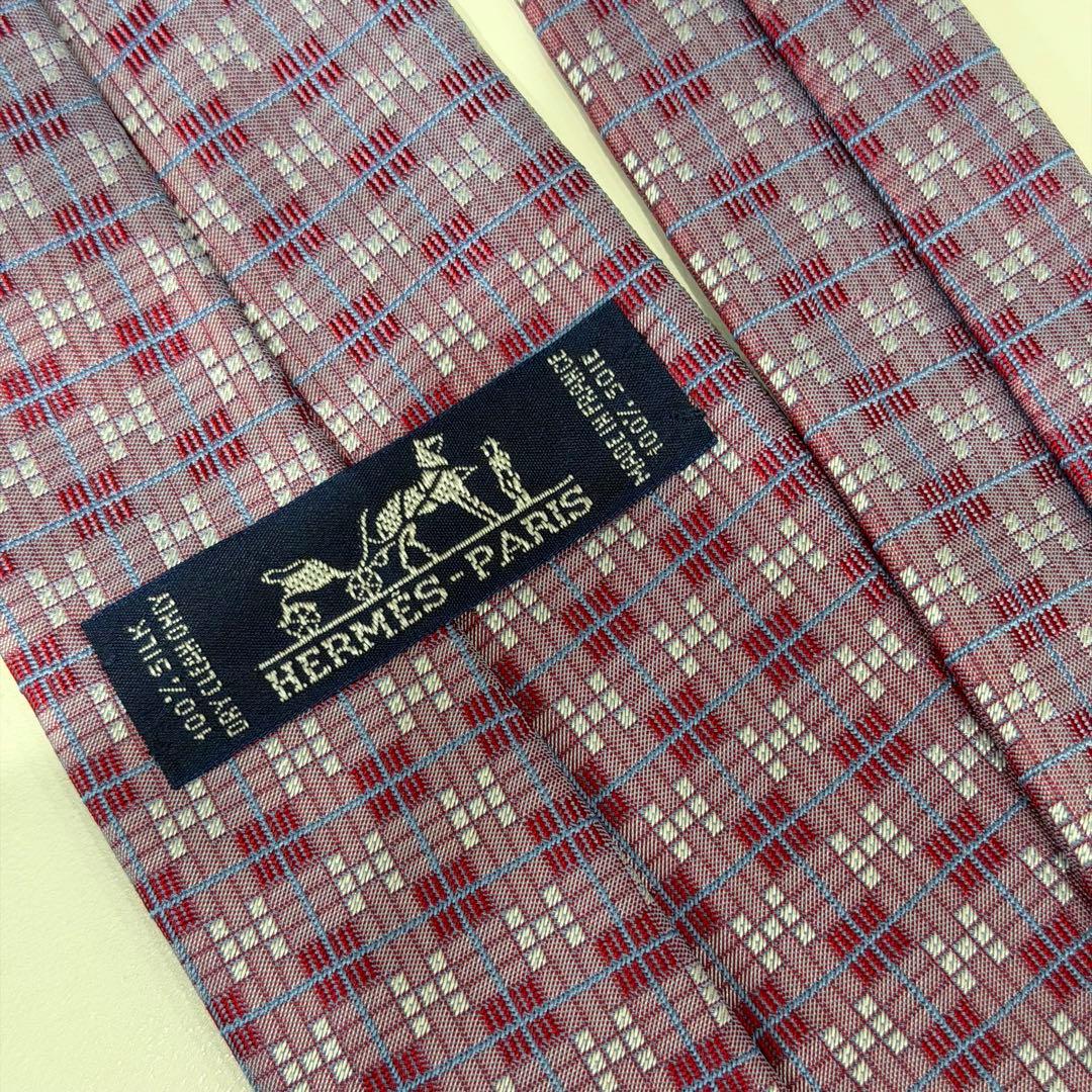 『HERMES 』エルメス ネクタイ ボルドー幾何学柄 総柄シルク フランス製