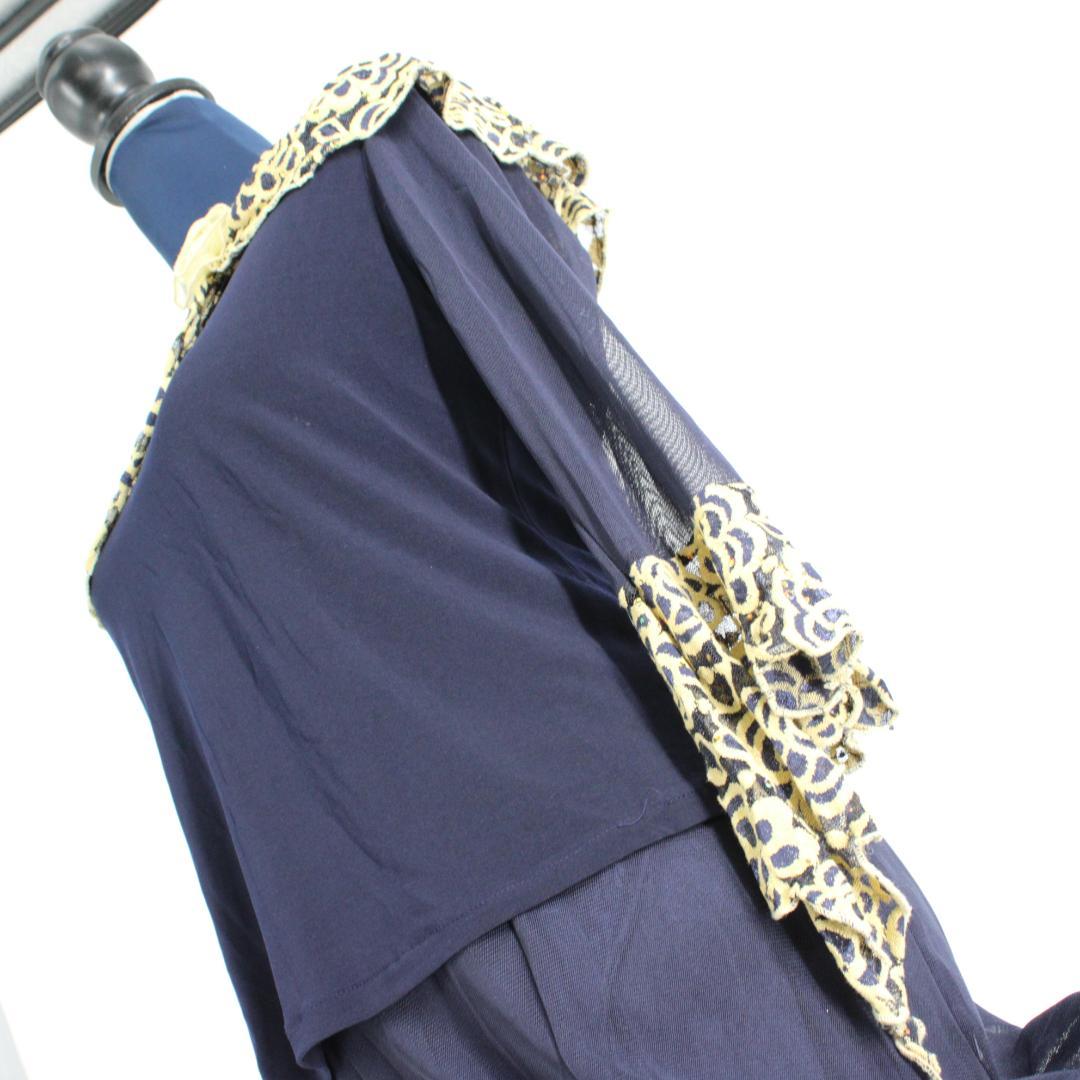 【美品 社交ダンス衣装】上下セット トップス スカート 紺 金 ゴージャス