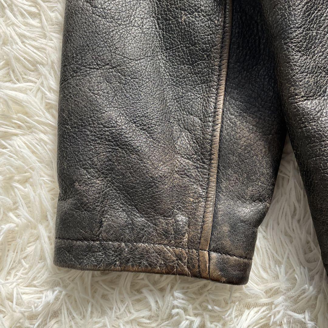 90's✨J.CREW レザージャケット　カーコート　フェード　M 炭黒　茶系