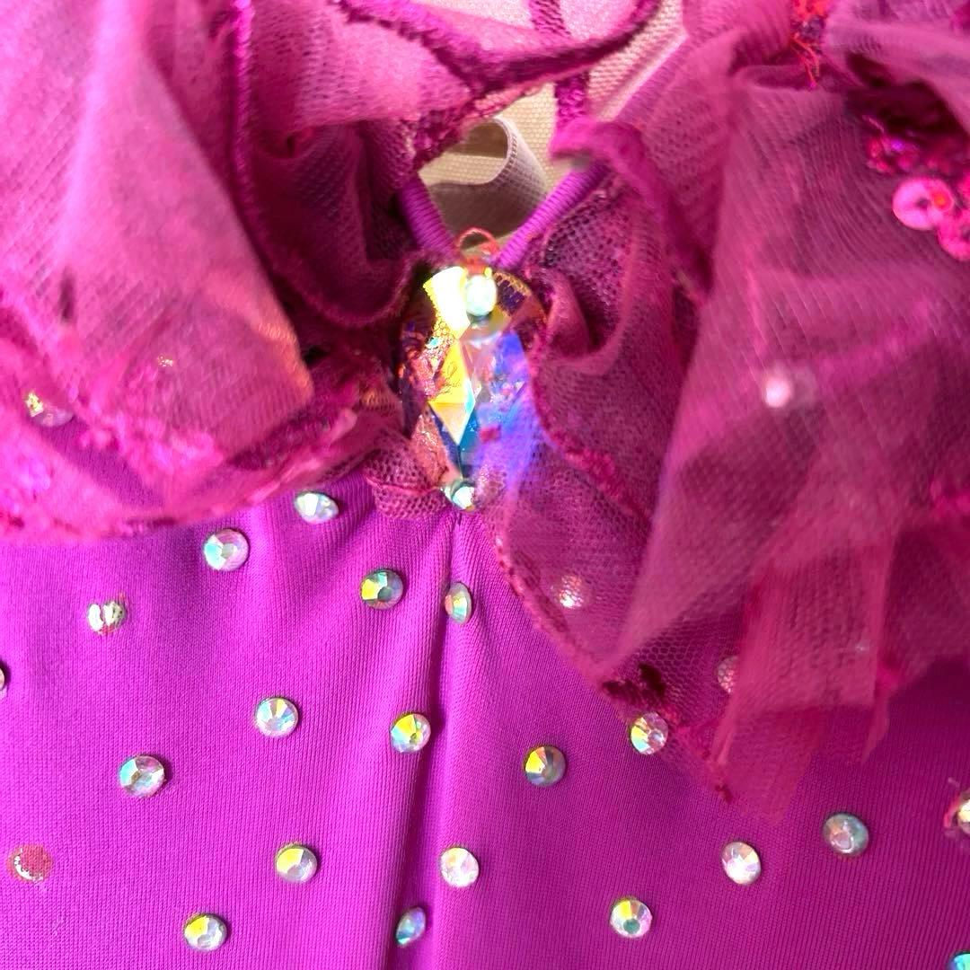 【華やか】フューシャピンク 豪華ストーン　クリスアン　社交ダンス　新品パット付き