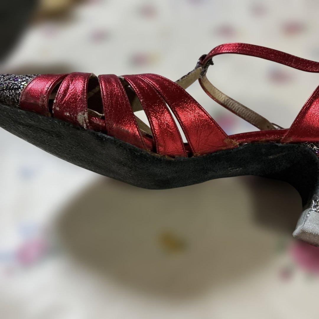 Lilt 赤 グリッター オープントゥ ダンスシューズ