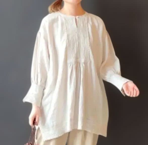 ネストローブ　リネン　袖 裾 フリルシャツ