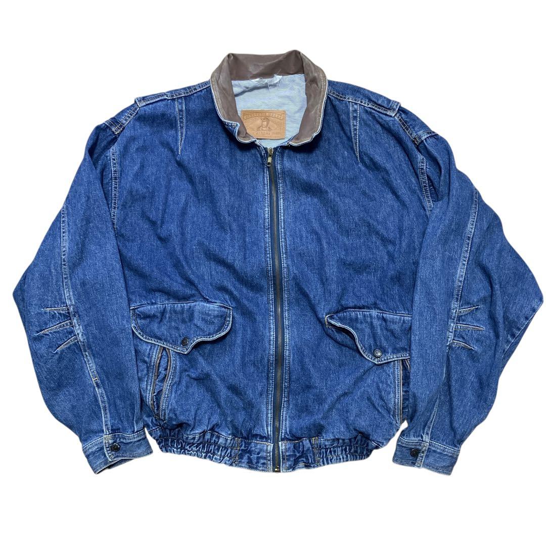 AUTHENTIC vintage 襟レザー切替デニムジャケットXL USA