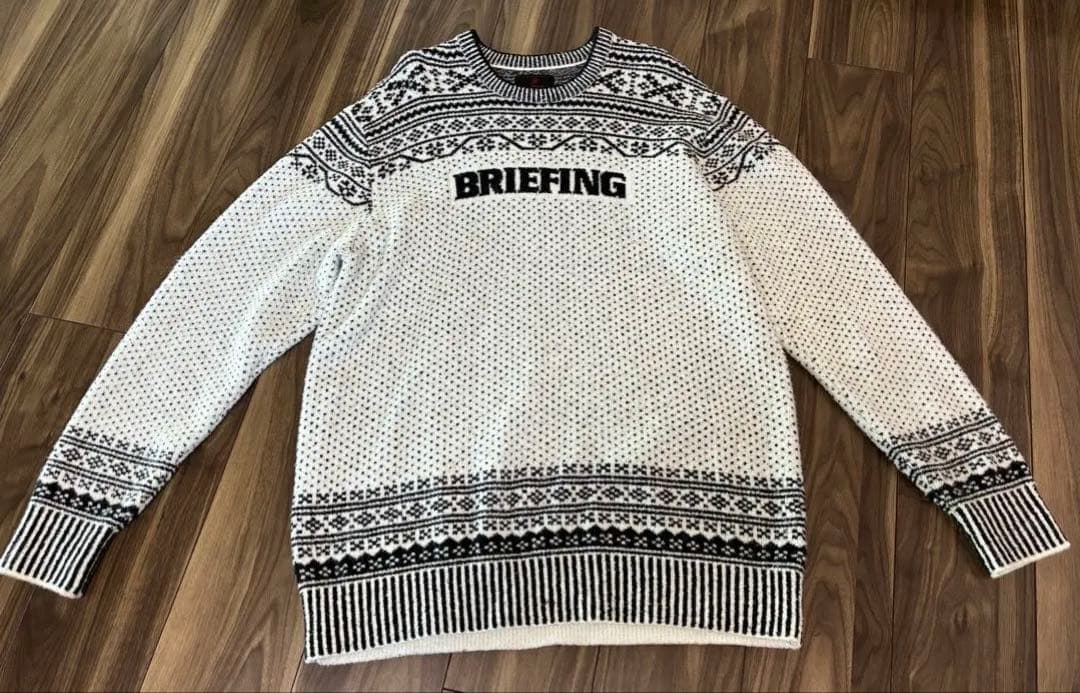 フェアアイル柄　カシミアミックス　クルーネックニット　ホワイト