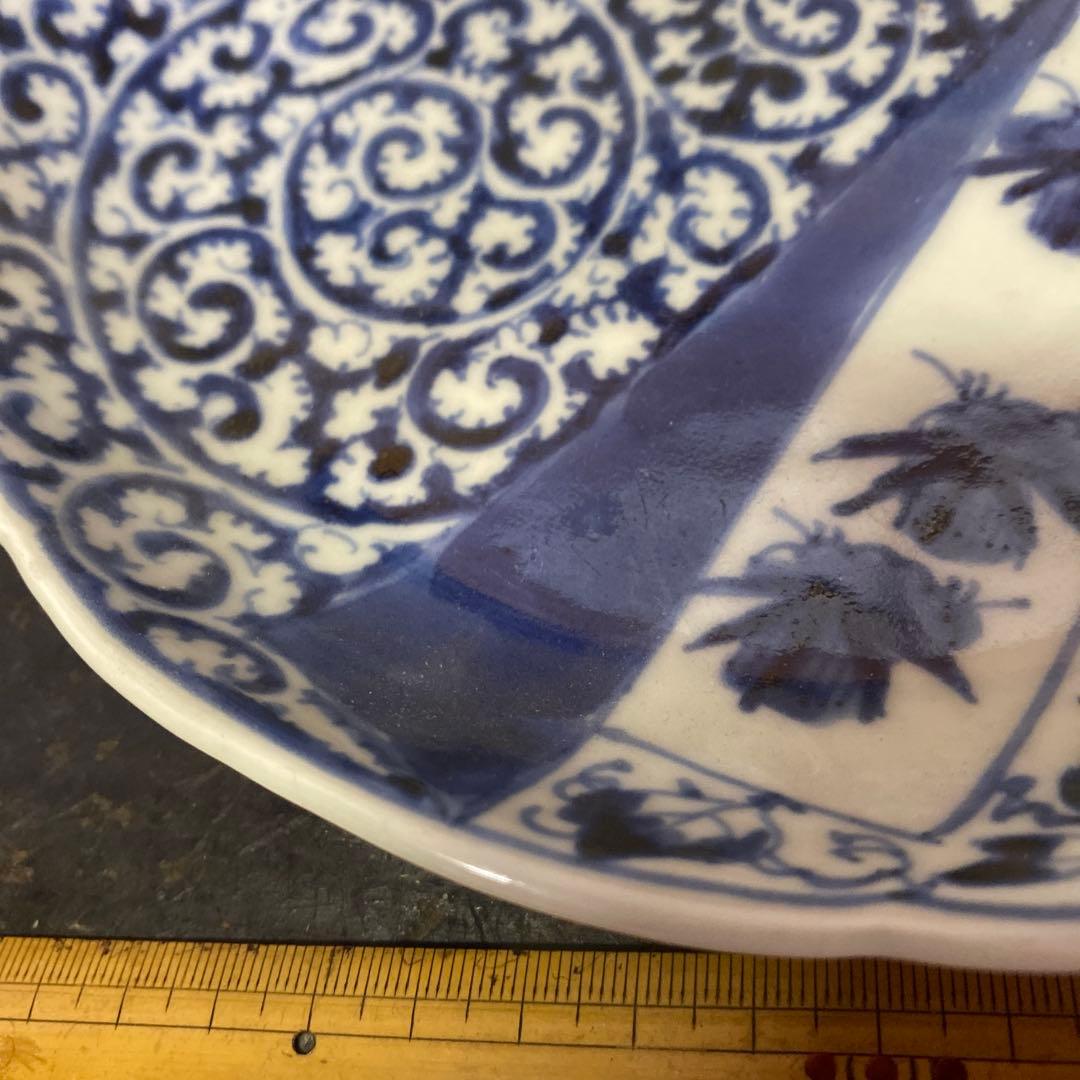 古伊万里白抜きたこ唐草唐草文平皿