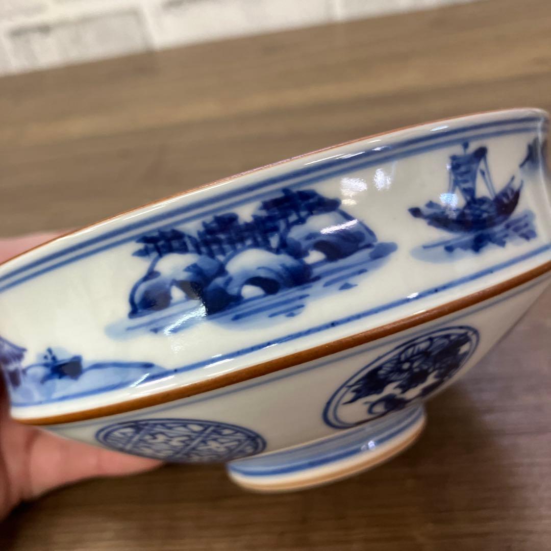 E-1 九谷焼 染付 山水文 鉢 菓子鉢 共箱 伝統工芸 青華 盛鉢 染付山水