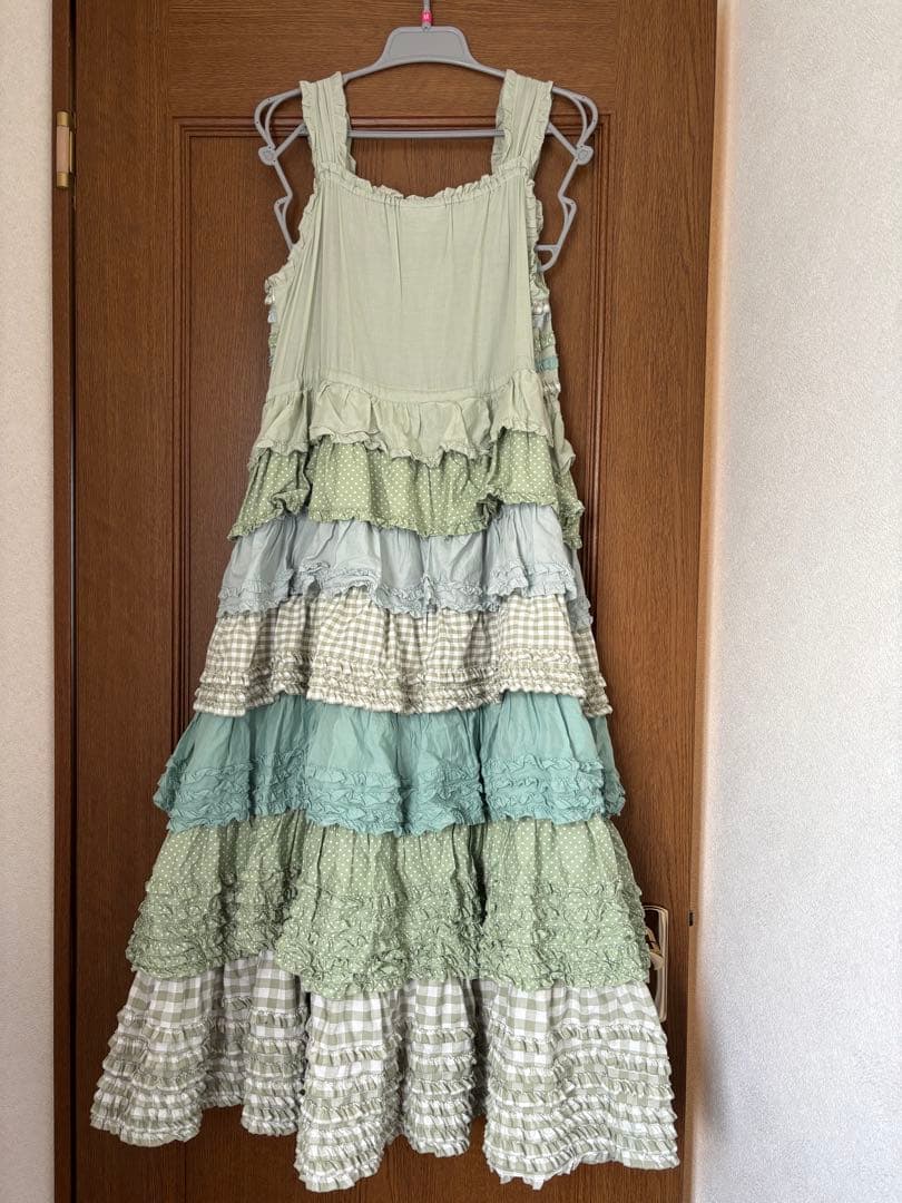 ピンクハウス 配色フリルパッチワークワンピース