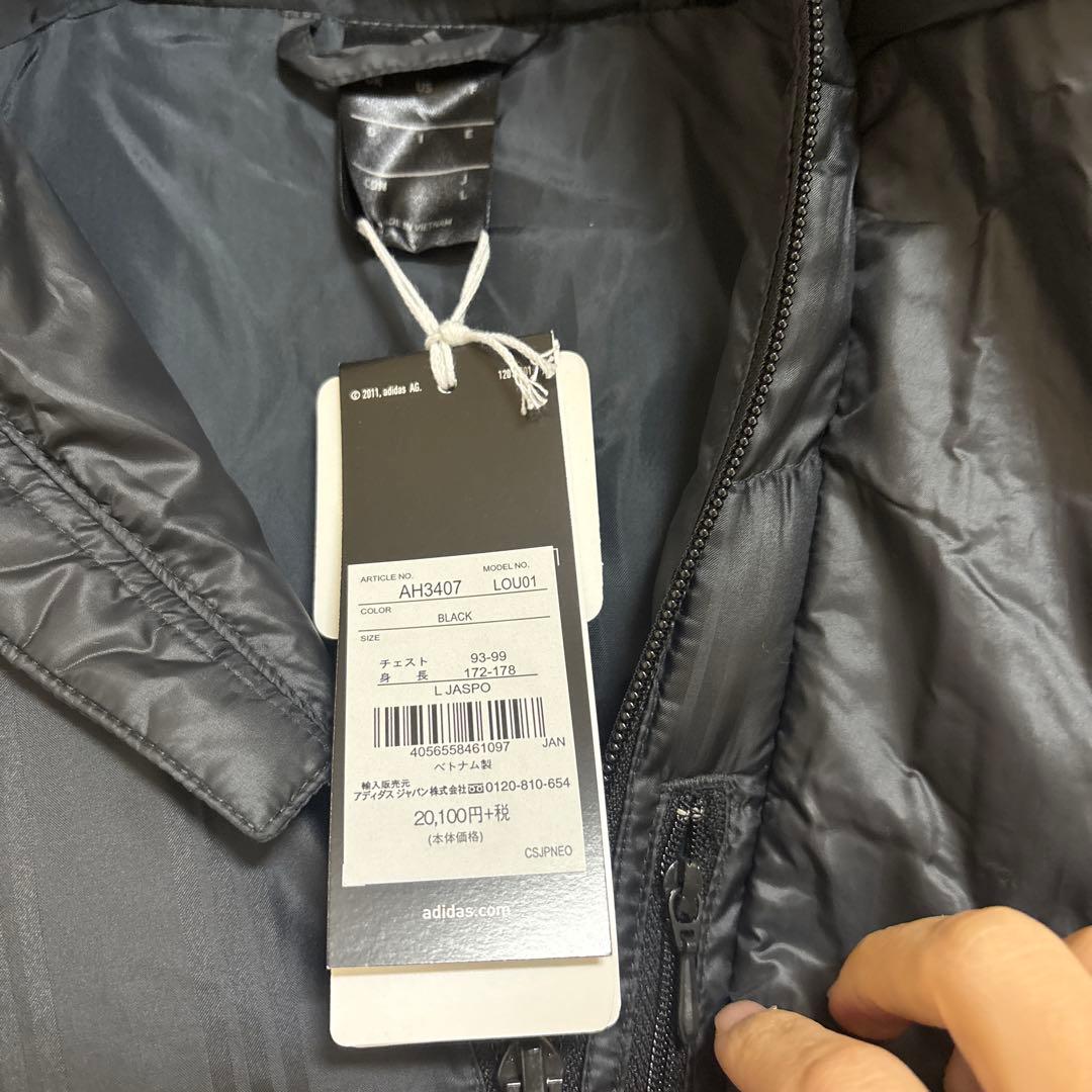 新品　メンズadidas ベンチコート L ブラック　中綿ロングコート