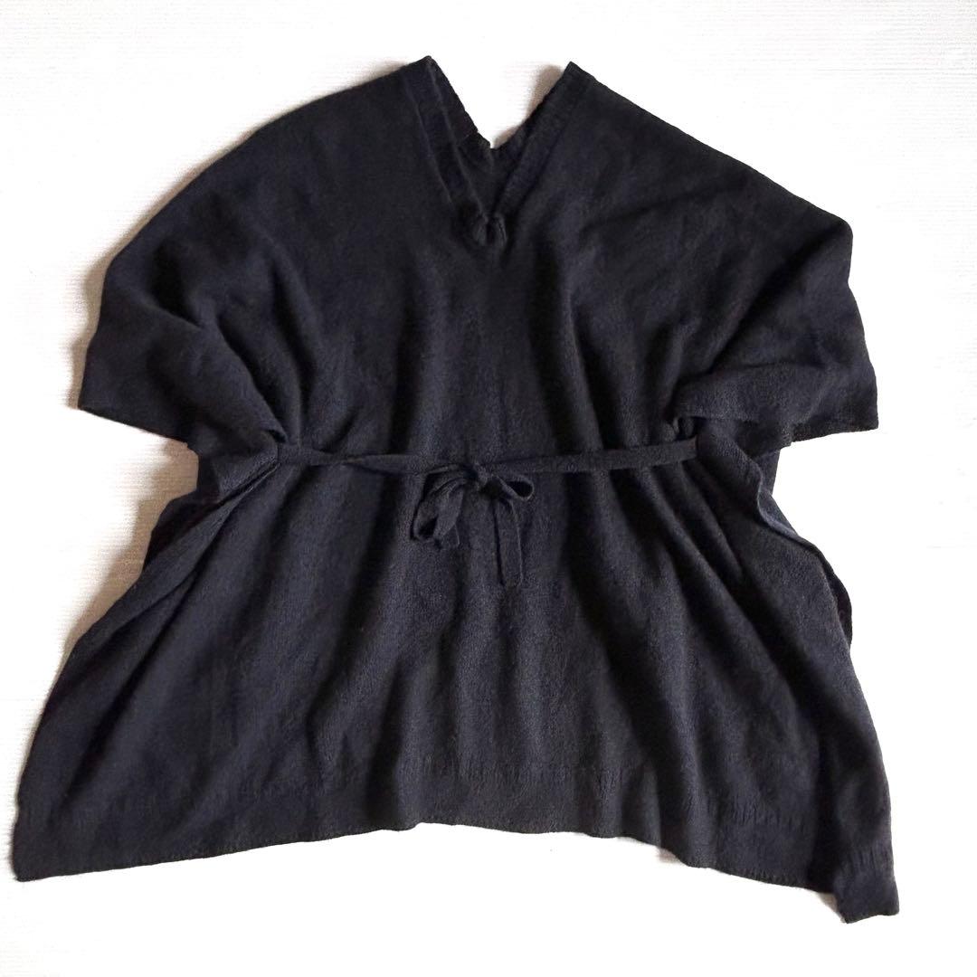 希少☆美品 45R カシミヤ100%ガンジーポンチョ ネイビー 定価3万