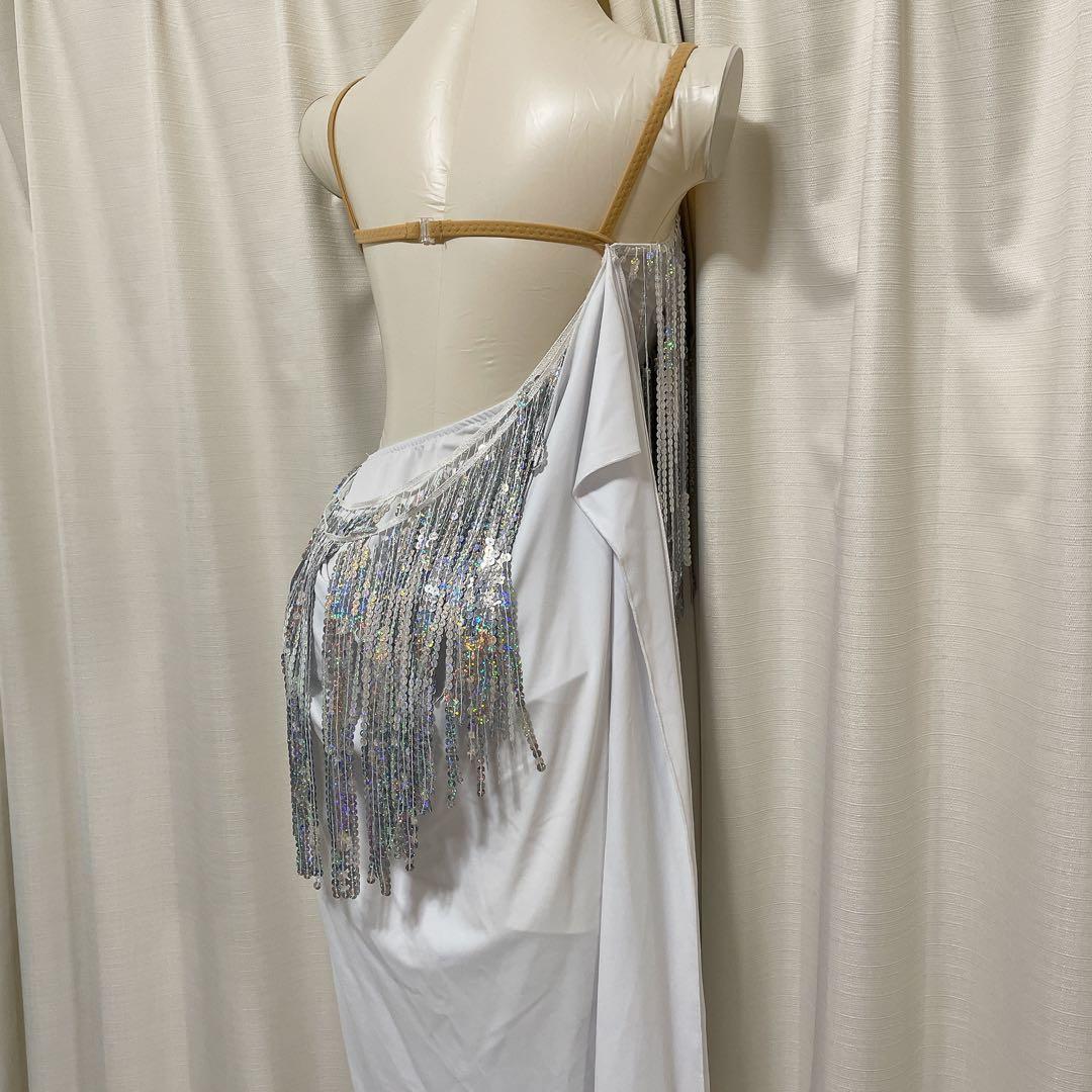 W*☆様 【社交ダンス】ラテンドレス ルンバ フリンジ ホワイト M 胸パッド/