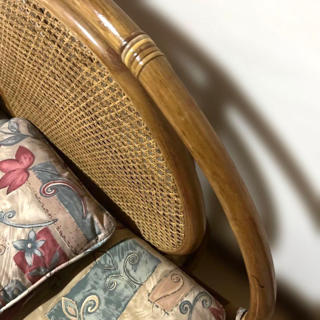 昭和レトロ 花柄　ラタンチェア 2人掛けソファー　　古家具 ビンテージ