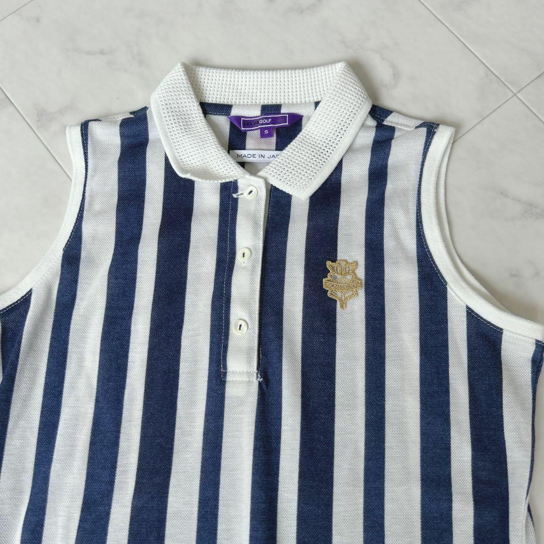 BEAMS GOLF 定価1.5万 ノースリーブ ポロシャツ ストライプ 刺繍