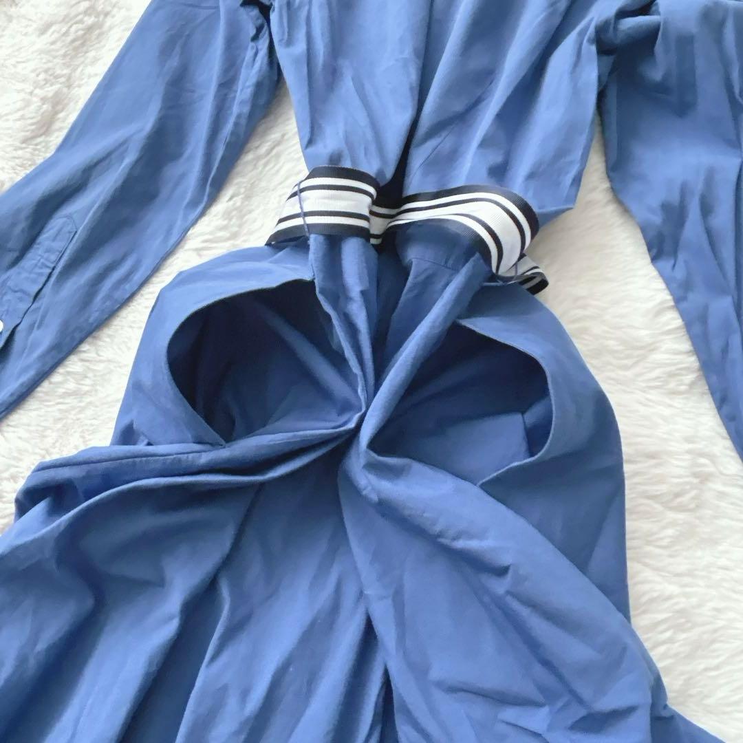 ポロラルフローレン★ブルー　シャツ　ワンピース　ベルト　Aライン　長袖