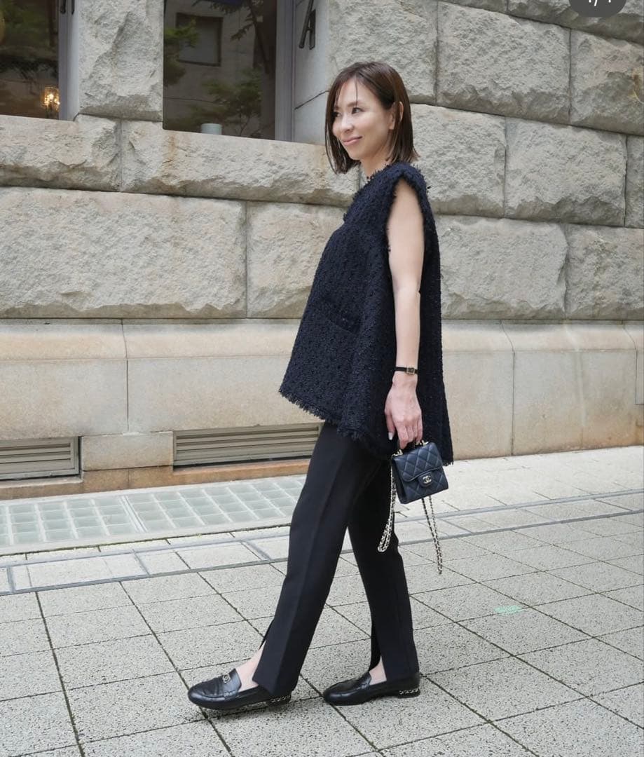 Heve Tweed Gilet navy ツイードジレ