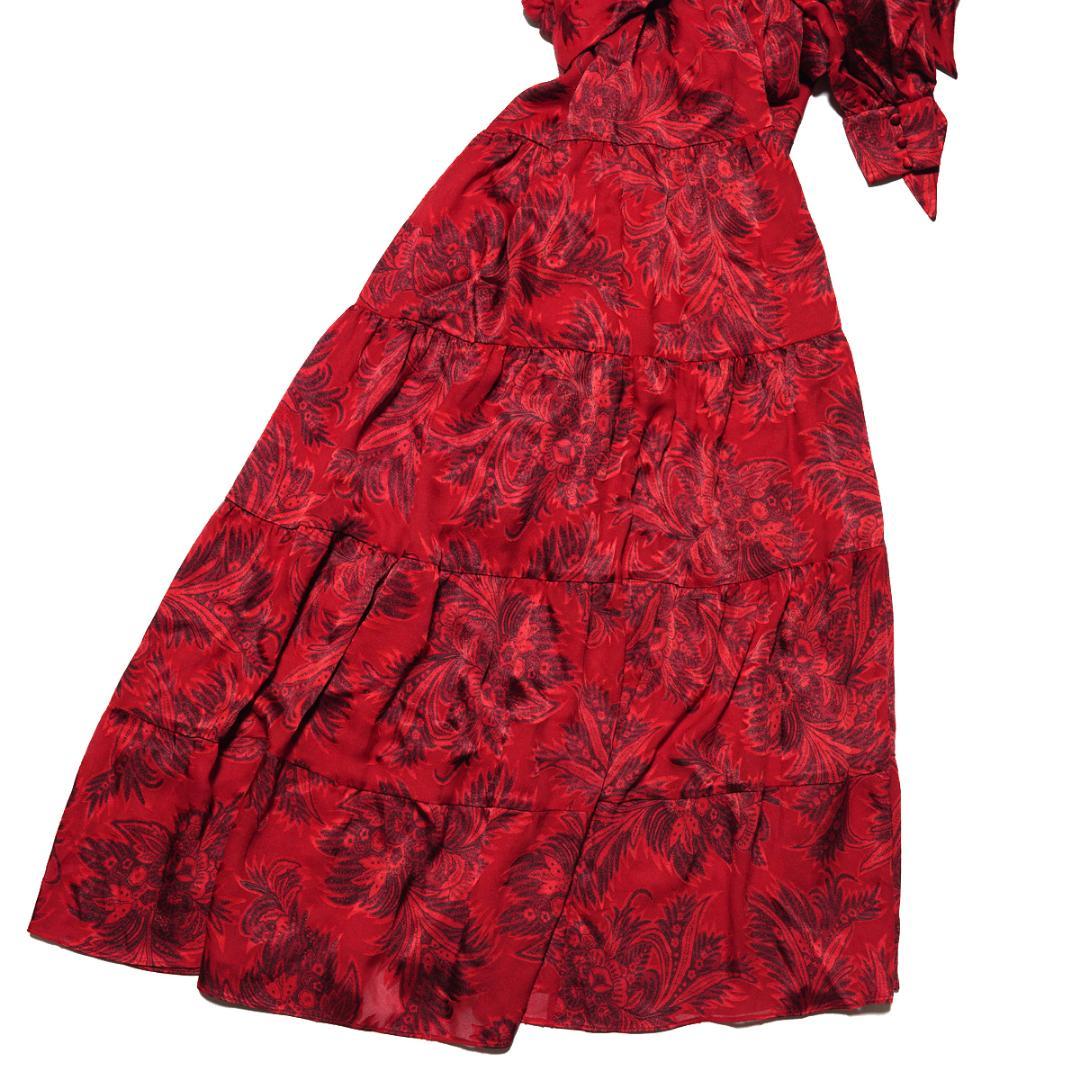 20AW アリスアンドオリビア マキシ ワンピース ドレス 赤 ボタニカル 0