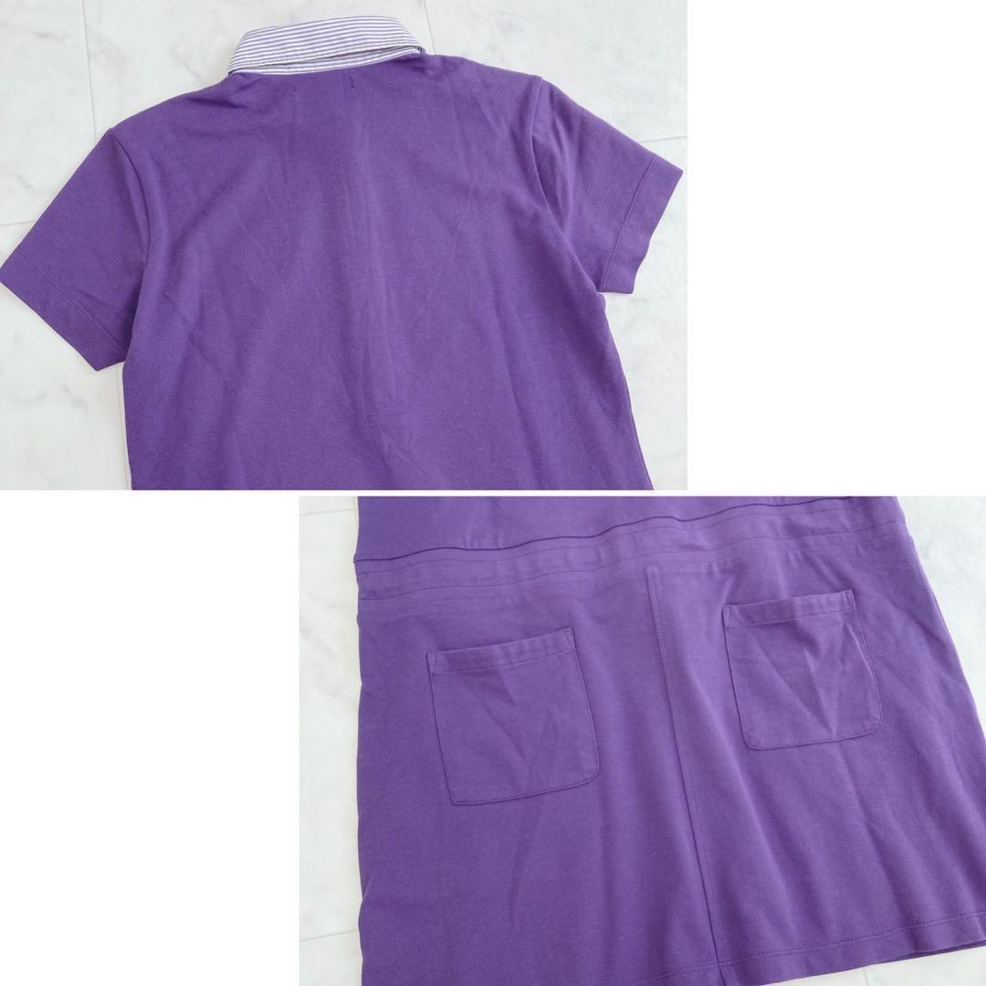 23区 ポロシャツワンピース 刺繍ワッペン 襟ストライプ 大人綺麗めゴルフウェア