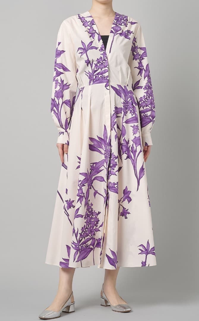 専用品フォルテフォルテ パープルフラワープリントコットンドレス