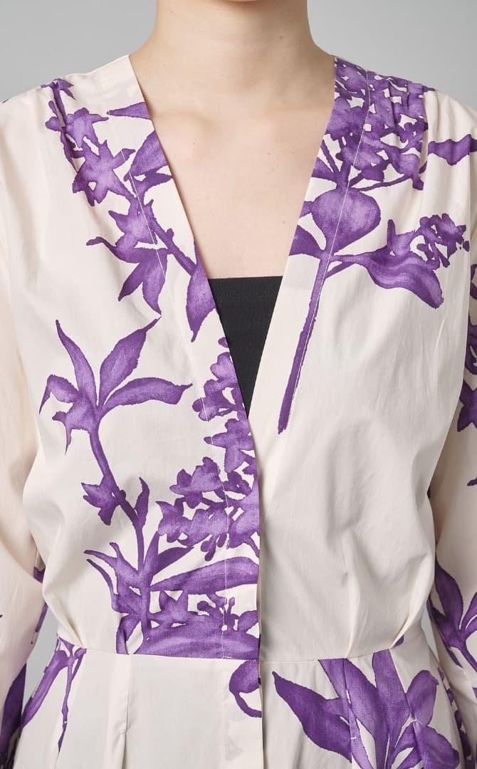 専用品フォルテフォルテ パープルフラワープリントコットンドレス