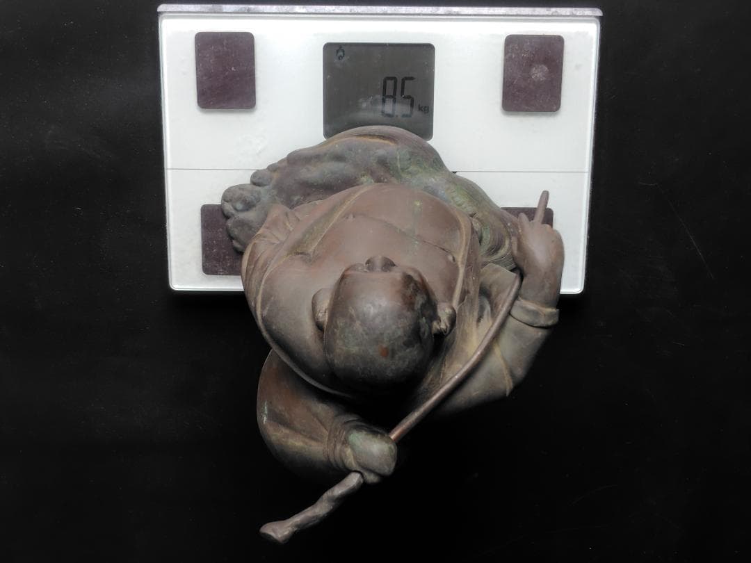 重厚 布袋尊 銅合金製 鋳造像 8.5kg / 置物 彫像 和風 開運 縁起物