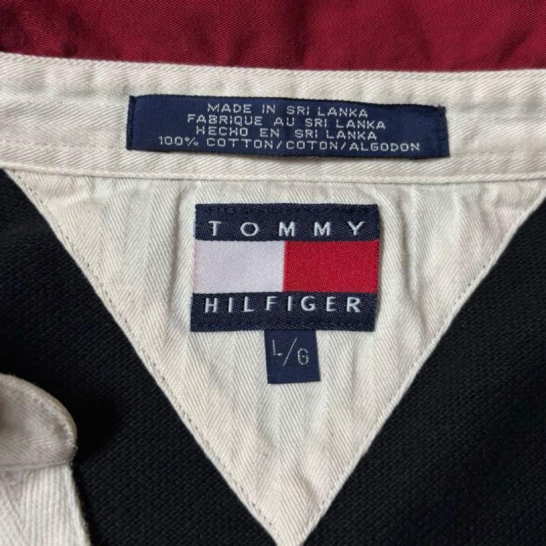 古着トミーヒルフィガーラガーシャツ長袖ポロシャツ90sモーターサイクル黒ブラック