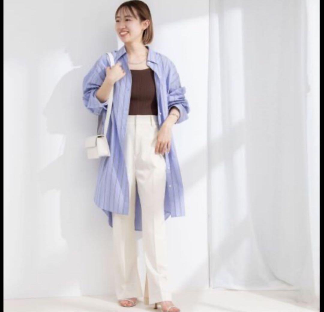 美品　ノーリーズ　タイプライターストライプシャツワンピース　ブルー系