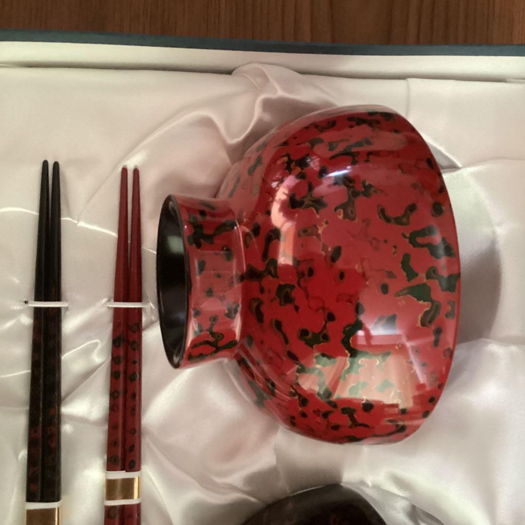 津軽塗　イシオカ工芸　夫婦汁椀　夫婦箸　セット