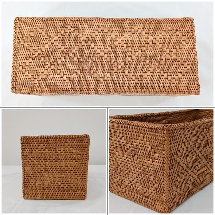 アウトレット アタ製 長方形バスケット 30x13cm 模様編み 収納ボックス