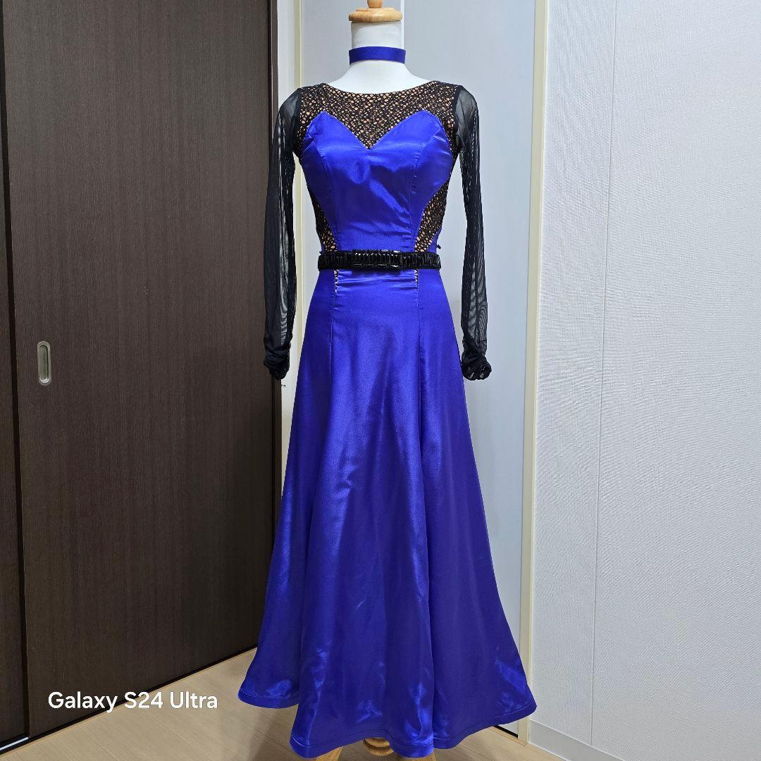 【新品未使用】社交ダンスドレス 濃いパープル サテン 長袖 Sサイズ