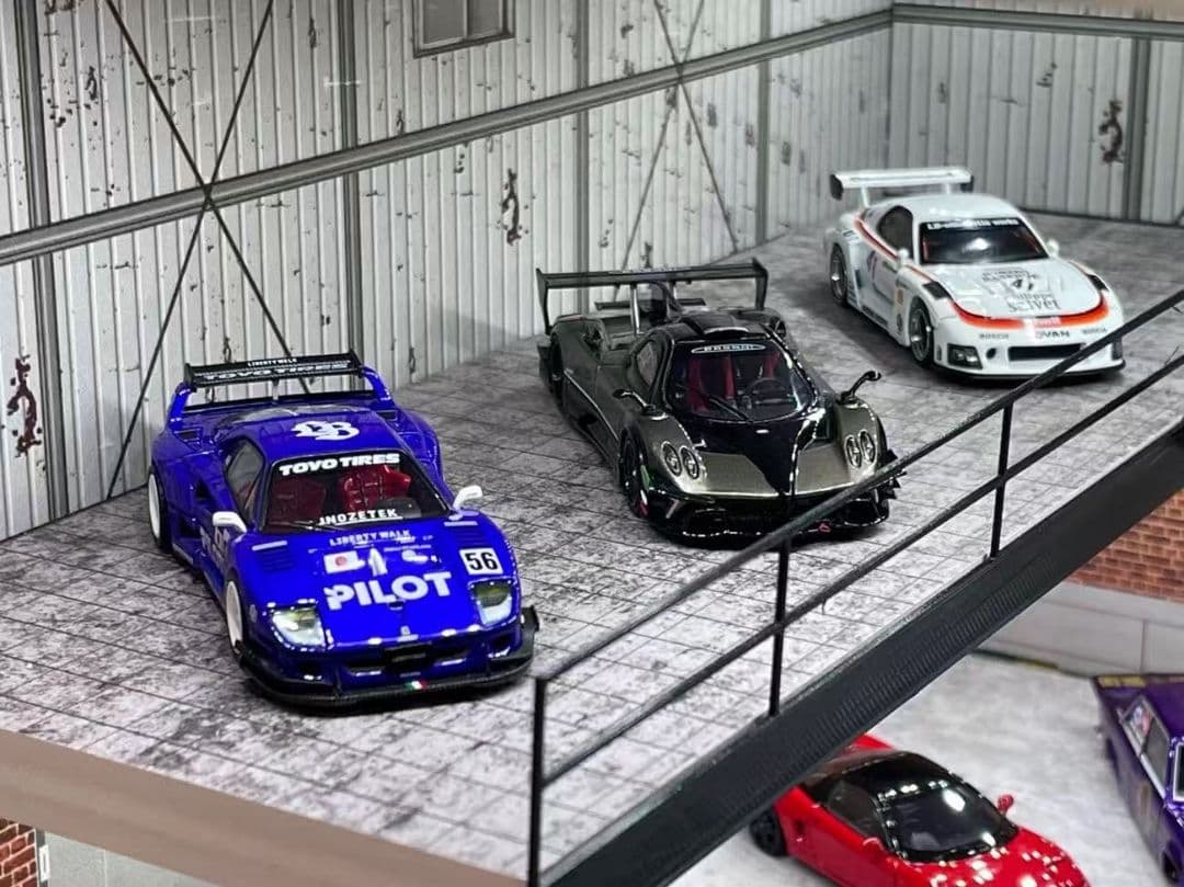 ミニカー専用 模型ショールーム レンガ調ガレージ C 款 LED ライト付き