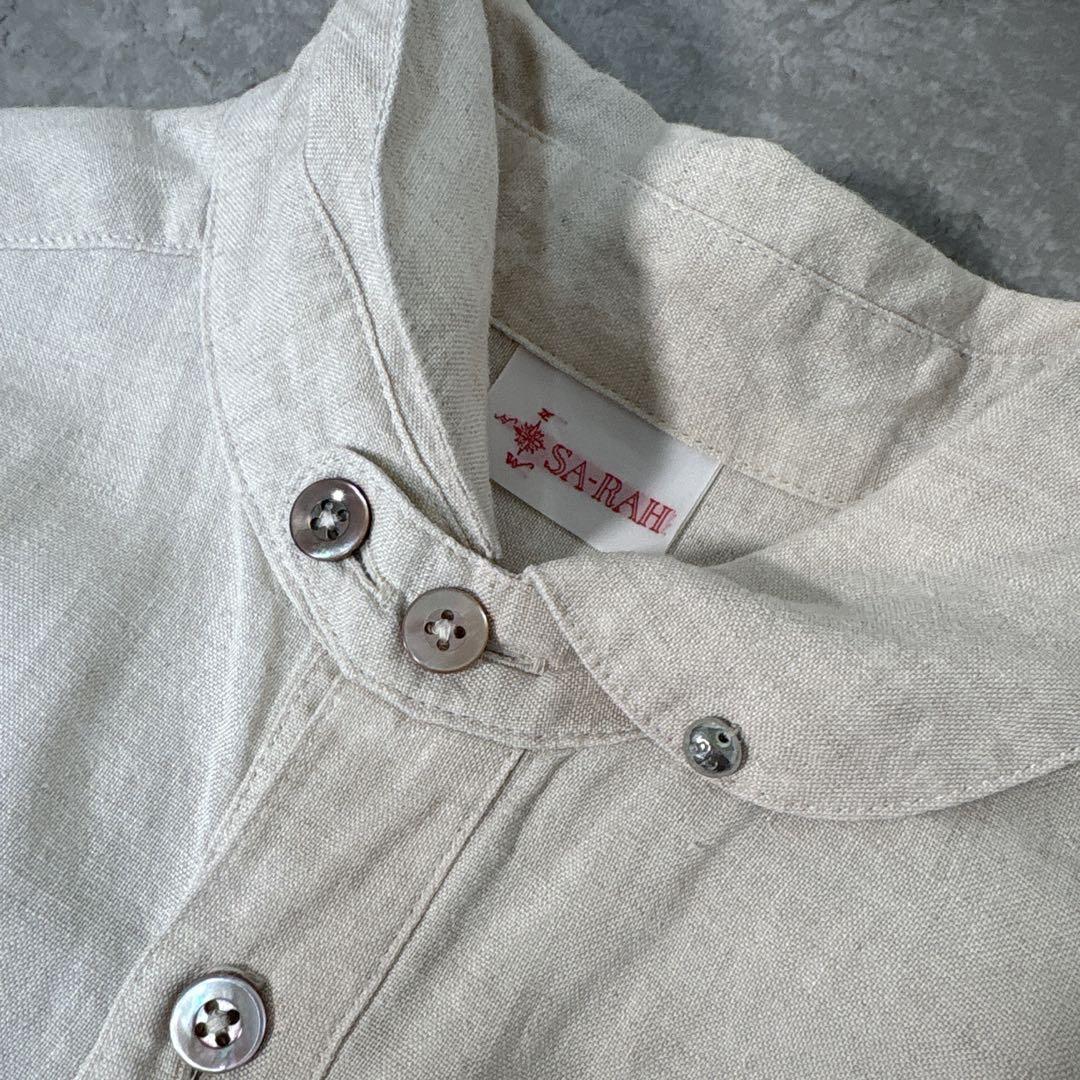 SA-RAH サラ　ちび衿スタンダードリネンワンピース ロング　シェルボタン