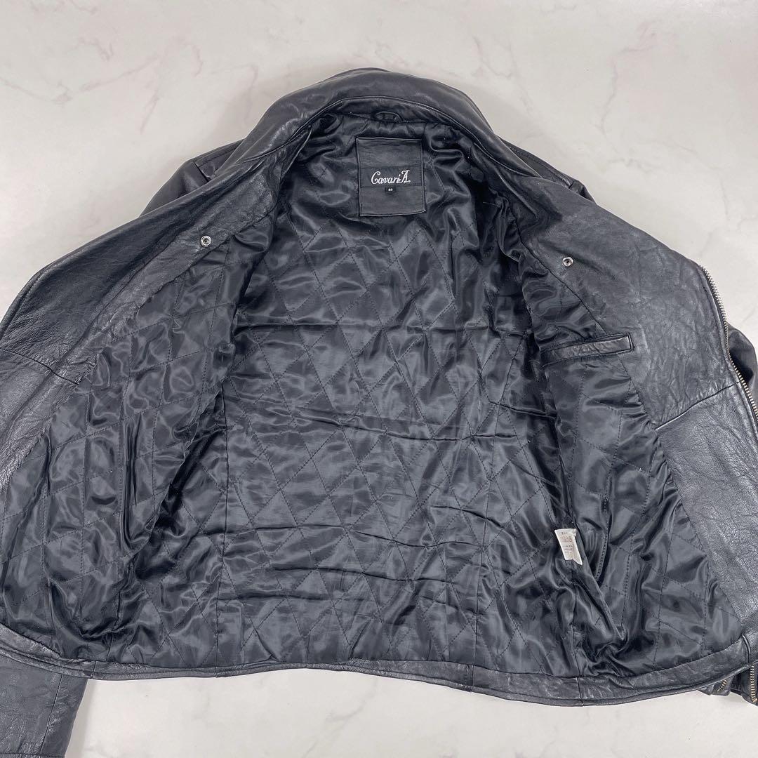 本革 ダブルライダースジャケット 短丈 ラムレザー ブラック M cavariA