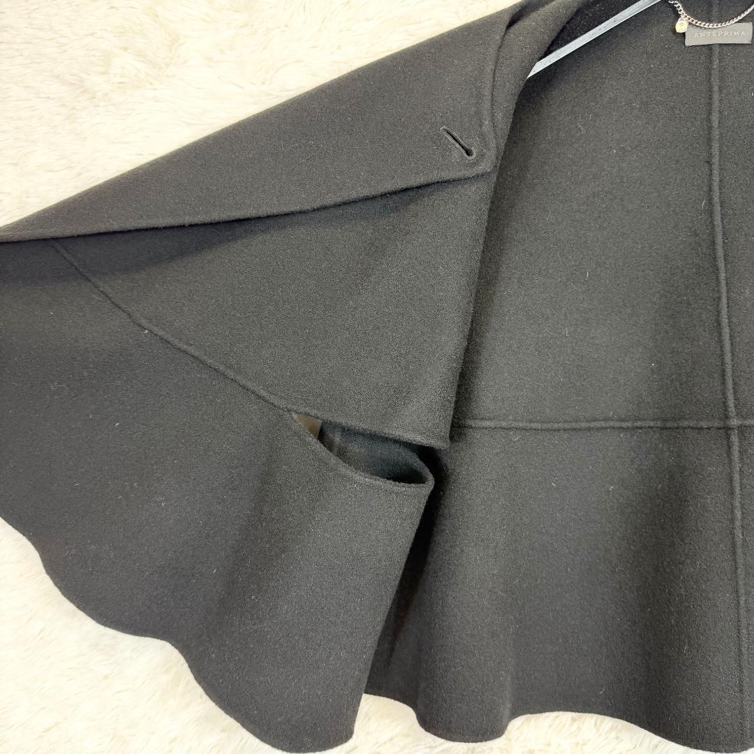 【美品】ANTEPRIMA ケープコート アシメ カシミヤ混 ウール 黒 ３８
