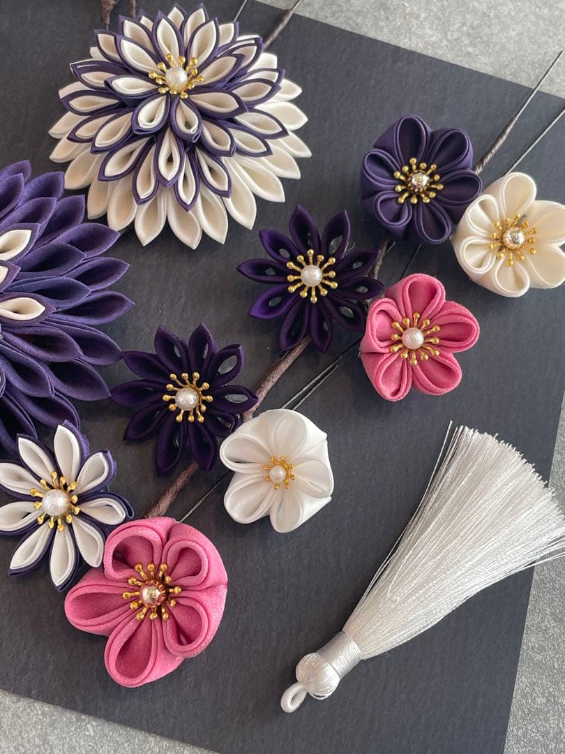 紫白髪飾り　和装髪飾り　振袖髪飾り　髪飾りセット