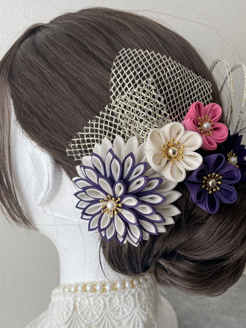 紫白髪飾り　和装髪飾り　振袖髪飾り　髪飾りセット