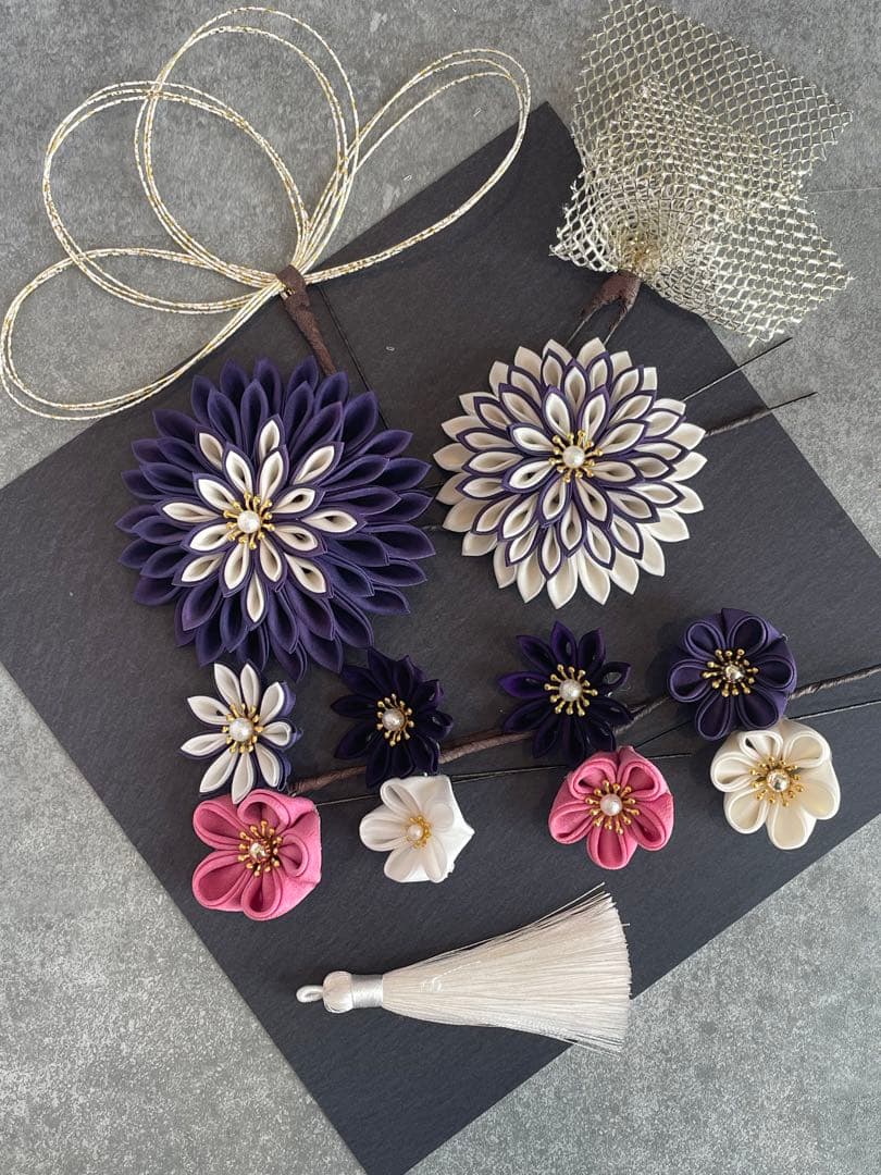 紫白髪飾り　和装髪飾り　振袖髪飾り　髪飾りセット