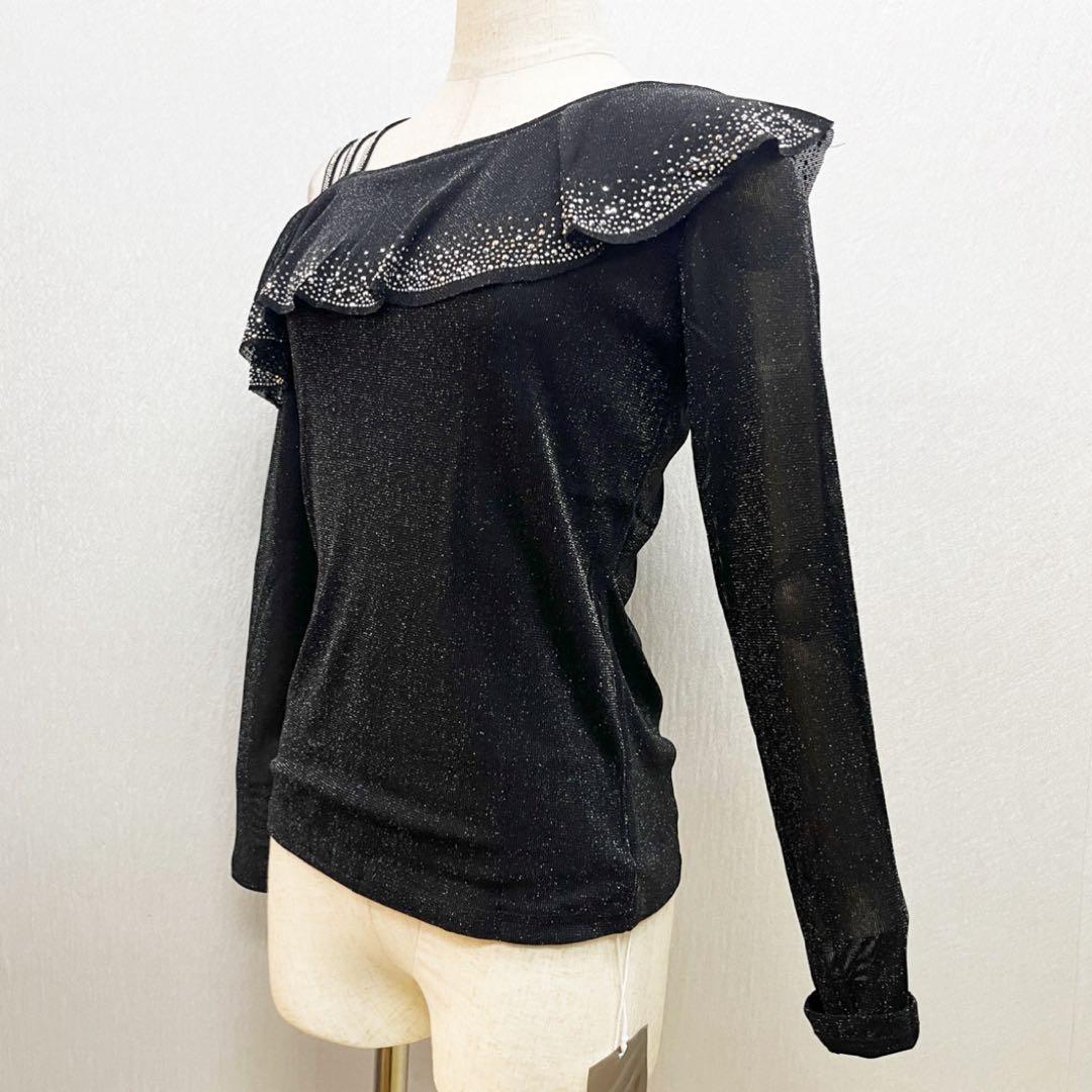 新品 社交ダンス トップス パワーネット ブラックラメ サイズ L