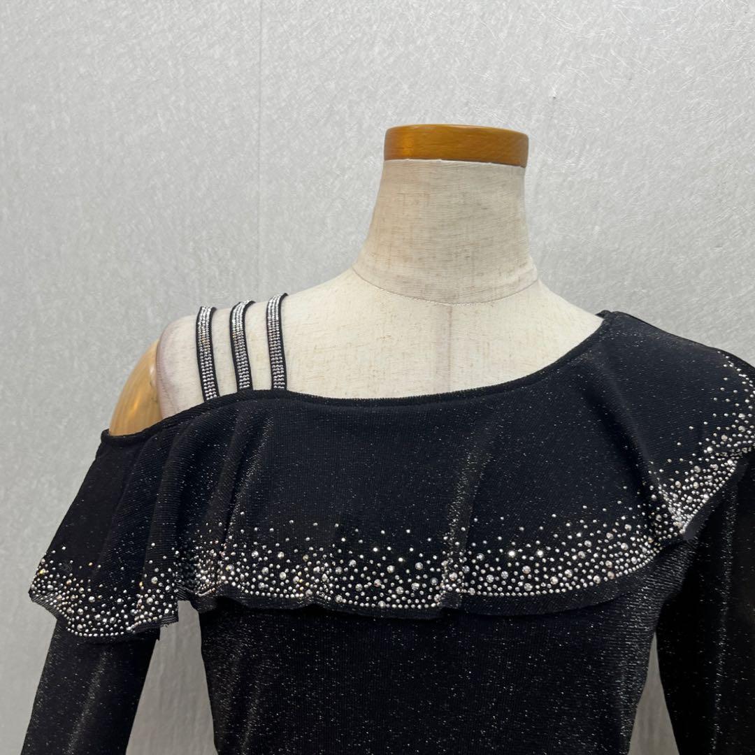 新品 社交ダンス トップス パワーネット ブラックラメ サイズ L