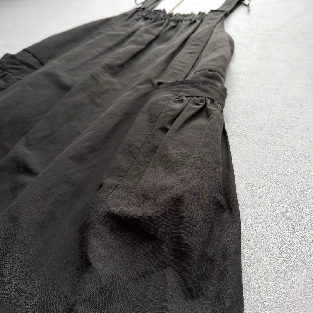 Curensology リネン混 ミックスサロペットワンピース F カーキ