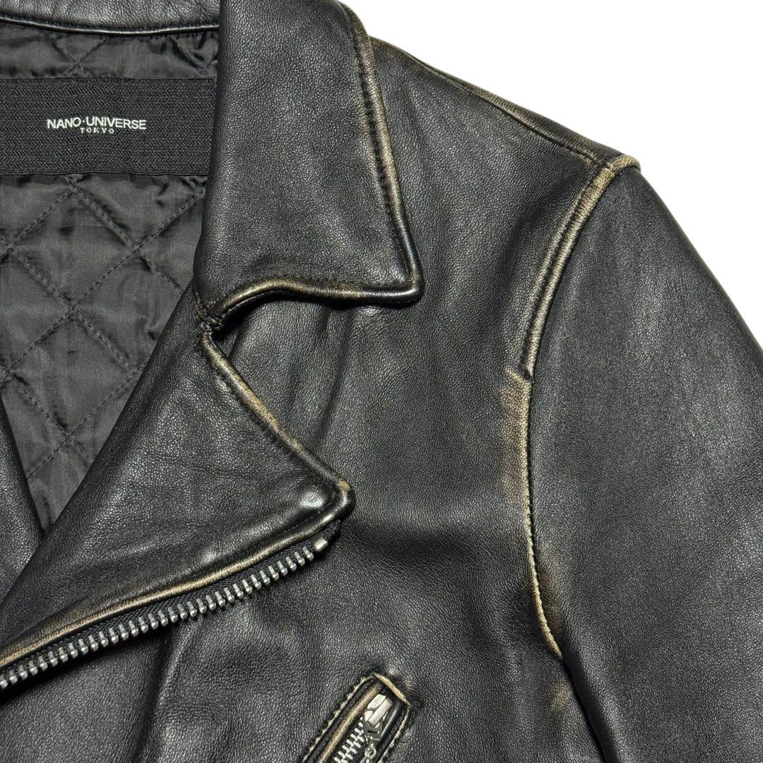NANO universe ヴィンテージ加工 ライダースジャケット シープレザー