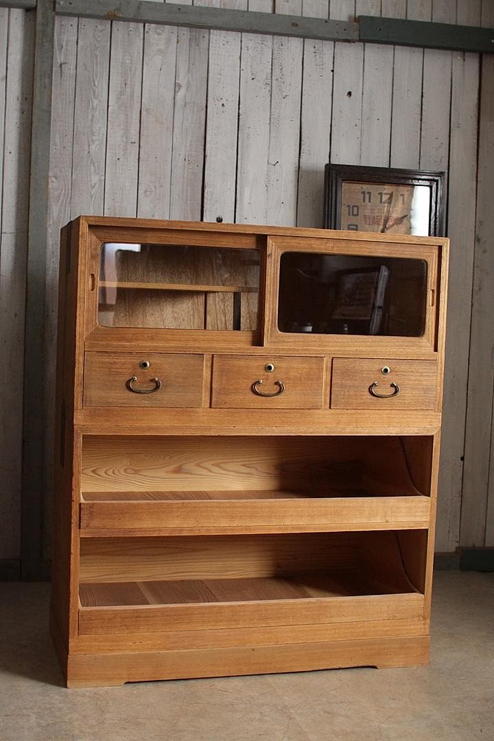 古い木製の引き出し　2段　食器棚　シャツケース　収納棚　チェスト　古家具