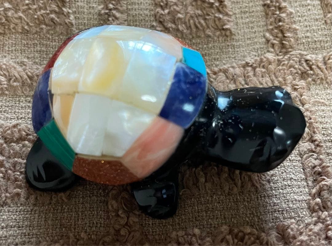 黒曜石　マヤ　tortuga カメ　置物　メキシコ　宝石