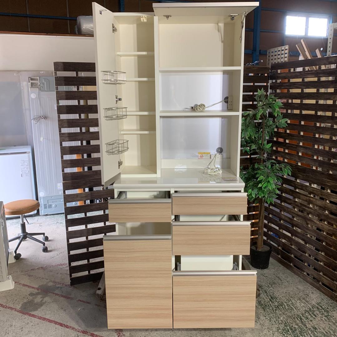 J834 パモウナ 食器棚 幅90cm キッチンボード キャビネット