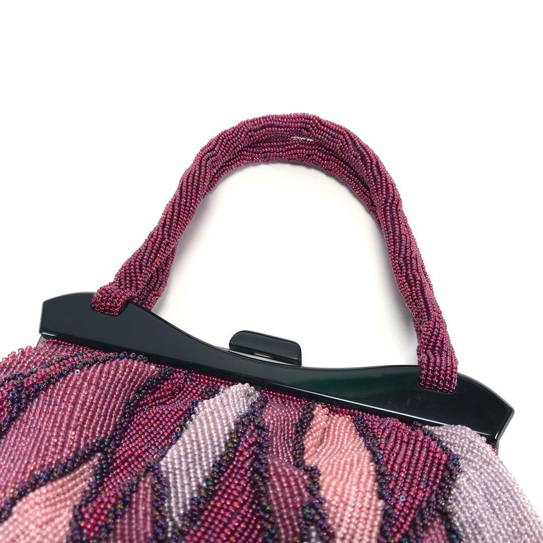 セール価格 美品 ビーズバッグ ハンドバッグ 総ビーズ ビーズ パープル 和装