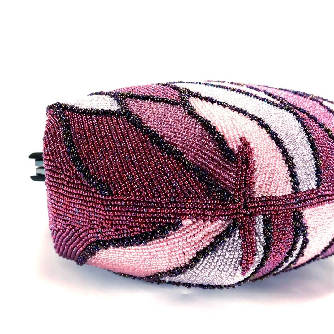 セール価格 美品 ビーズバッグ ハンドバッグ 総ビーズ ビーズ パープル 和装