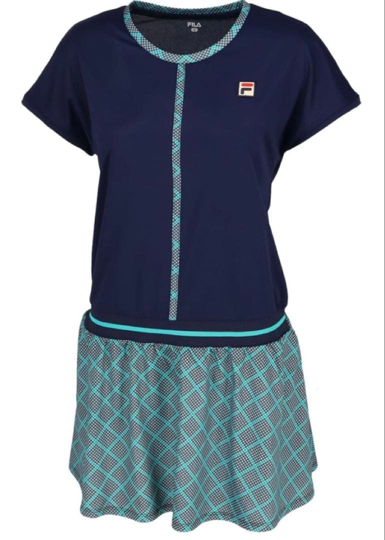 No.604 FILA 着痩せなエレガントワンピ★ダークミント✩.*˚★L★